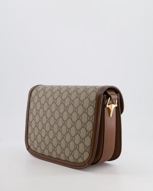 Gucci Horsebit 1955 Medium Shoulder Bag in Beige/Dark Brown GG Supreme Monogram Canvas &amp; Brown Leather Trim with Gold Hardware RRP £2,400