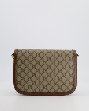 Gucci Horsebit 1955 Medium Shoulder Bag in Beige/Dark Brown GG Supreme Monogram Canvas &amp; Brown Leather Trim with Gold Hardware RRP £2,400