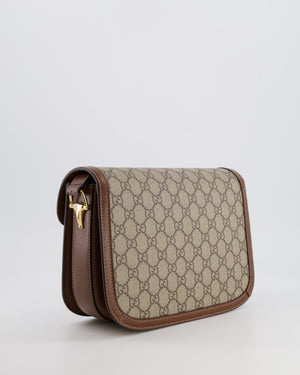 Gucci Horsebit 1955 Medium Shoulder Bag in Beige/Dark Brown GG Supreme Monogram Canvas &amp; Brown Leather Trim with Gold Hardware RRP £2,400