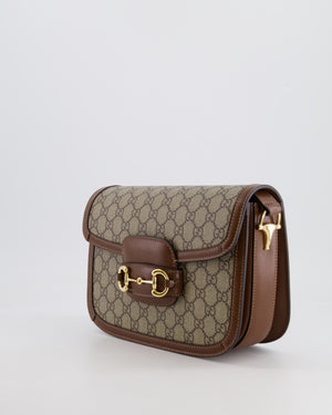 Gucci Horsebit 1955 Medium Shoulder Bag in Beige/Dark Brown GG Supreme Monogram Canvas &amp; Brown Leather Trim with Gold Hardware RRP £2,400
