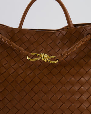 Bottega Veneta Medium Andiamo Bag in Cognac Intrecciato Leather with Gold Hardware RRP £4,030