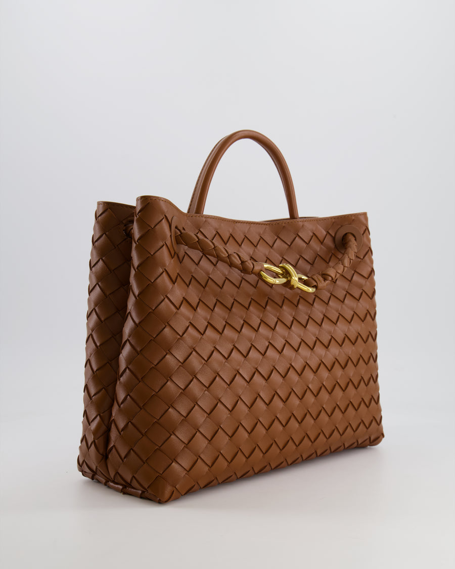 Bottega Veneta Medium Andiamo Bag in Cognac Intrecciato Leather with Gold Hardware RRP £4,030