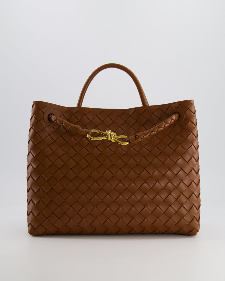 Bottega Veneta Medium Andiamo Bag in Cognac Intrecciato Leather with Gold Hardware RRP £4,030