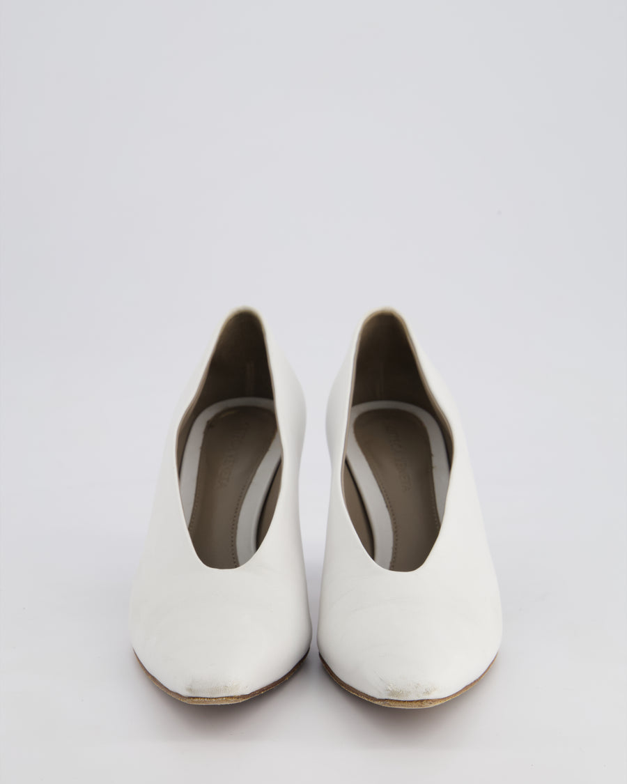 Bottega Veneta White High-Cut Almond Leather Heel Pumps Size EU 38
