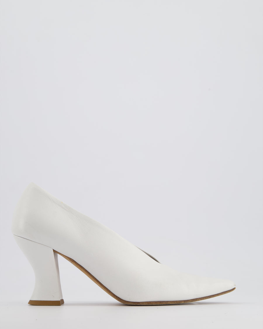 Bottega Veneta White High-Cut Almond Leather Heel Pumps Size EU 38