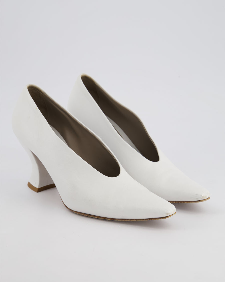 Bottega Veneta White High-Cut Almond Leather Heel Pumps Size EU 38