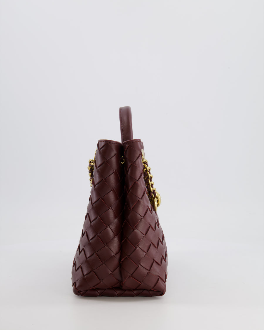 Bottega Veneta Barolo Small Andiamo Chain Intrecciato Leather Top Handle Bag with Sliding Cross-Body and Gold Knot and Chain Hardware RRP £3,670