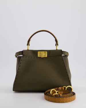 Fendi Khaki and Brown Leather Small Peekaboo Bag with Gold Hardware