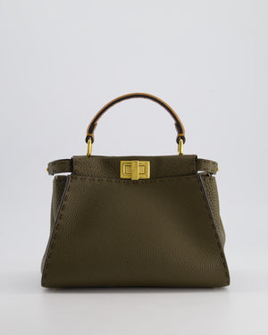 Fendi Khaki and Brown Leather Small Peekaboo Bag with Gold Hardware