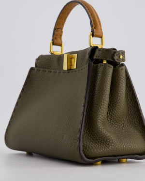 Fendi Khaki and Brown Leather Small Peekaboo Bag with Gold Hardware