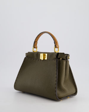 Fendi Khaki and Brown Leather Small Peekaboo Bag with Gold Hardware
