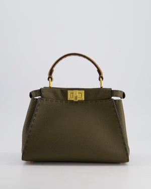 Fendi Khaki and Brown Leather Small Peekaboo Bag with Gold Hardware