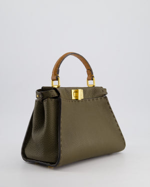 Fendi Khaki and Brown Leather Small Peekaboo Bag with Gold Hardware