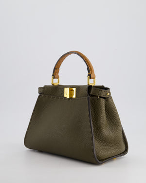 Fendi Khaki and Brown Leather Small Peekaboo Bag with Gold Hardware