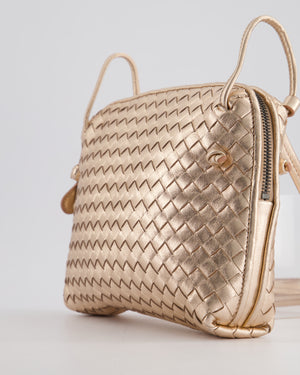Bottega Veneta Metallic Rose Gold Intrecciato Leather Cross-Body Bag with Ruthenium Hardware