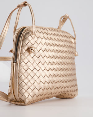 Bottega Veneta Metallic Rose Gold Intrecciato Leather Cross-Body Bag with Ruthenium Hardware