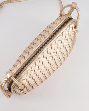 Bottega Veneta Metallic Rose Gold Intrecciato Leather Cross-Body Bag with Ruthenium Hardware