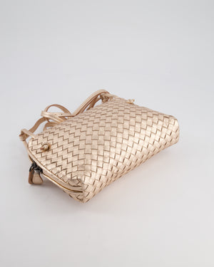 Bottega Veneta Metallic Rose Gold Intrecciato Leather Cross-Body Bag with Ruthenium Hardware