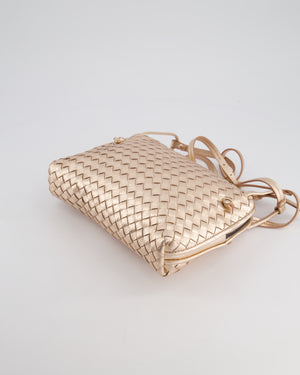 Bottega Veneta Metallic Rose Gold Intrecciato Leather Cross-Body Bag with Ruthenium Hardware