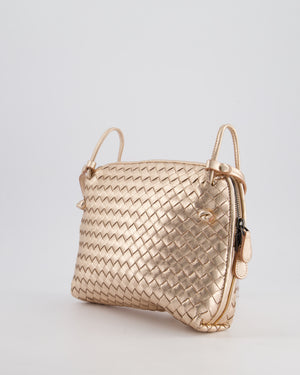 Bottega Veneta Metallic Rose Gold Intrecciato Leather Cross-Body Bag with Ruthenium Hardware