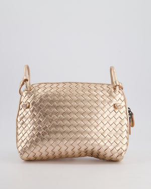 Bottega Veneta Metallic Rose Gold Intrecciato Leather Cross-Body Bag with Ruthenium Hardware