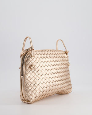 Bottega Veneta Metallic Rose Gold Intrecciato Leather Cross-Body Bag with Ruthenium Hardware