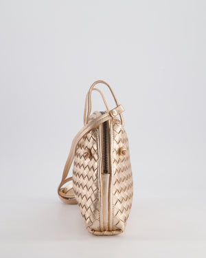 Bottega Veneta Metallic Rose Gold Intrecciato Leather Cross-Body Bag with Ruthenium Hardware