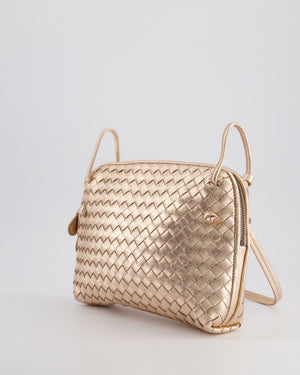 Bottega Veneta Metallic Rose Gold Intrecciato Leather Cross-Body Bag with Ruthenium Hardware