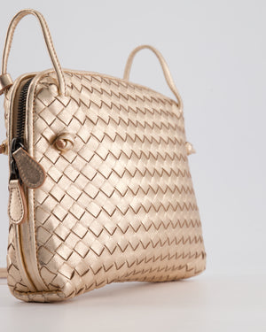 Bottega Veneta Metallic Rose Gold Intrecciato Leather Cross-Body Bag with Ruthenium Hardware