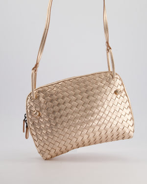 Bottega Veneta Metallic Rose Gold Intrecciato Leather Cross-Body Bag with Ruthenium Hardware