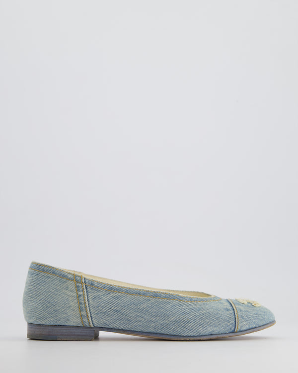 *HOT* Chanel Light Blue Denim Ballet Flats with CC Logo Detail Size EU 37.5