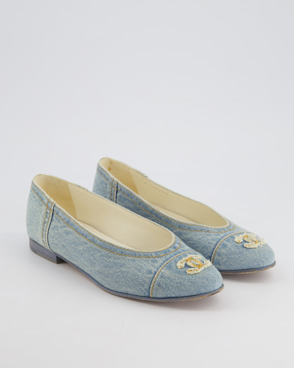 *HOT* Chanel Light Blue Denim Ballet Flats with CC Logo Detail Size EU 37.5