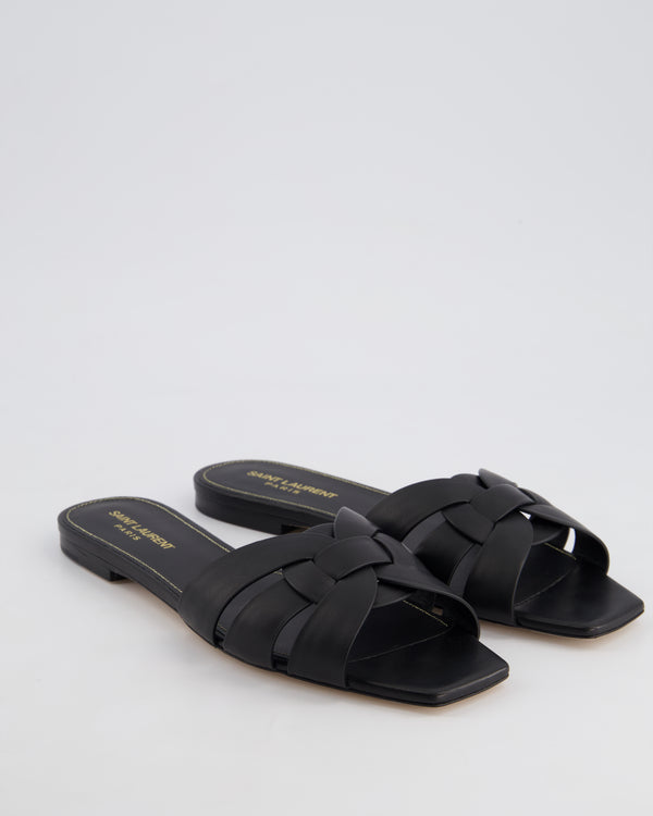 Saint Laurent Black Tribute Sandals in Calfskin Leather Size EU 39.5 RRP £615