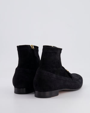 Hermès Black Suede Saint Honoré Ankle Boots with Champagne Gold Hardware Size EU 39