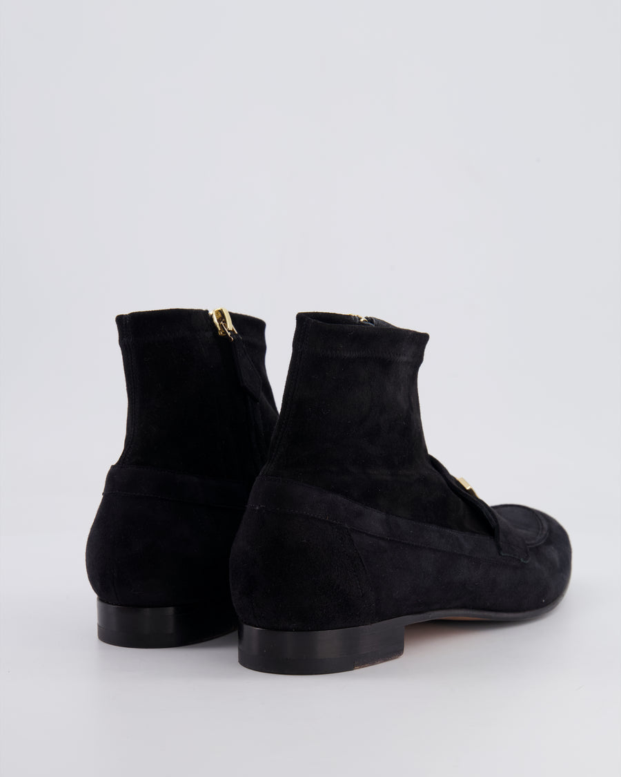 Hermès Black Suede Saint Honoré Ankle Boots with Champagne Gold Hardware Size EU 39