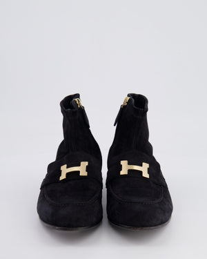 Hermès Black Suede Saint Honoré Ankle Boots with Champagne Gold Hardware Size EU 39