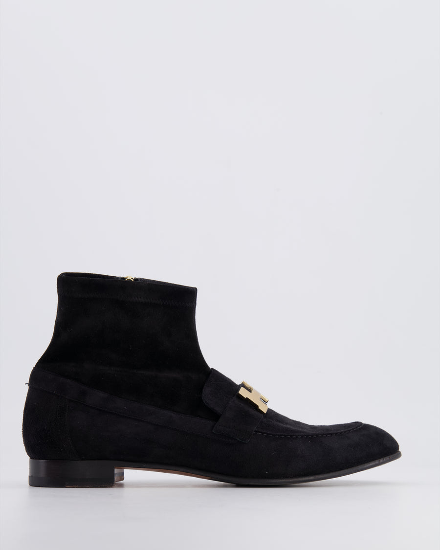 Hermès Black Suede Saint Honoré Ankle Boots with Champagne Gold Hardware Size EU 39