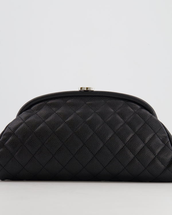 Chanel Black Timeless Caviar Leather Clutch with Silver Hardware