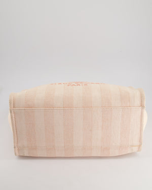 Chanel Baby Pink Canvas Medium Deauville Tote Bag with Beige Leather Handles and Champagne Gold Hardware