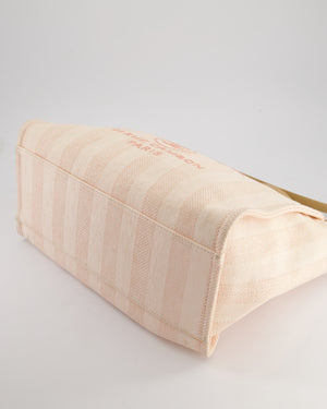 Chanel Baby Pink Canvas Medium Deauville Tote Bag with Beige Leather Handles and Champagne Gold Hardware