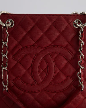 Chanel Red Grand Shopper Tote GST Bag in Caviar Leather with Silver Hardware
