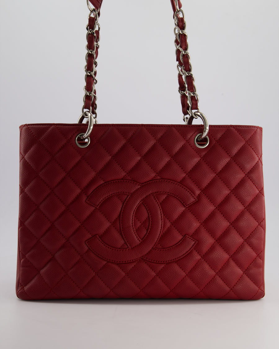 Chanel Red Grand Shopper Tote GST Bag in Caviar Leather with Silver Hardware