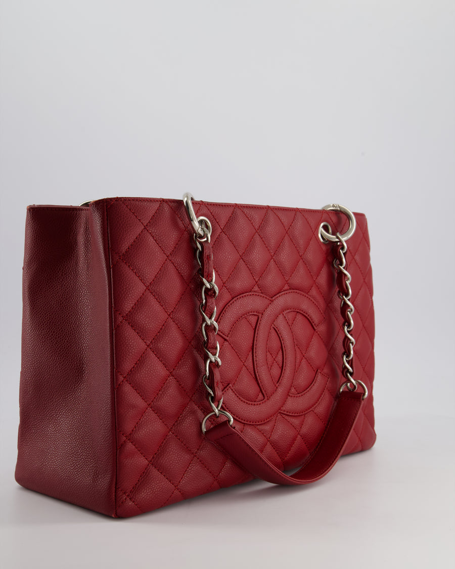 Chanel Red Grand Shopper Tote GST Bag in Caviar Leather with Silver Hardware