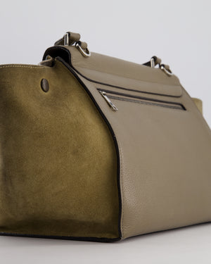 Celine Taupe Grained Calfskin & Khaki Suede Large Trapeze Bag with Silver Hardware