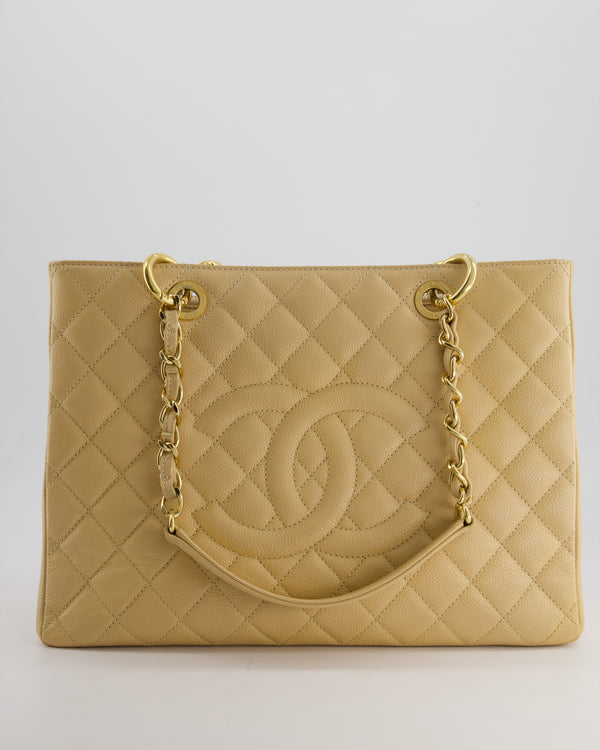 Chanel Beige Grand Shopper Tote GST Bag in Caviar Leather with Gold Hardware