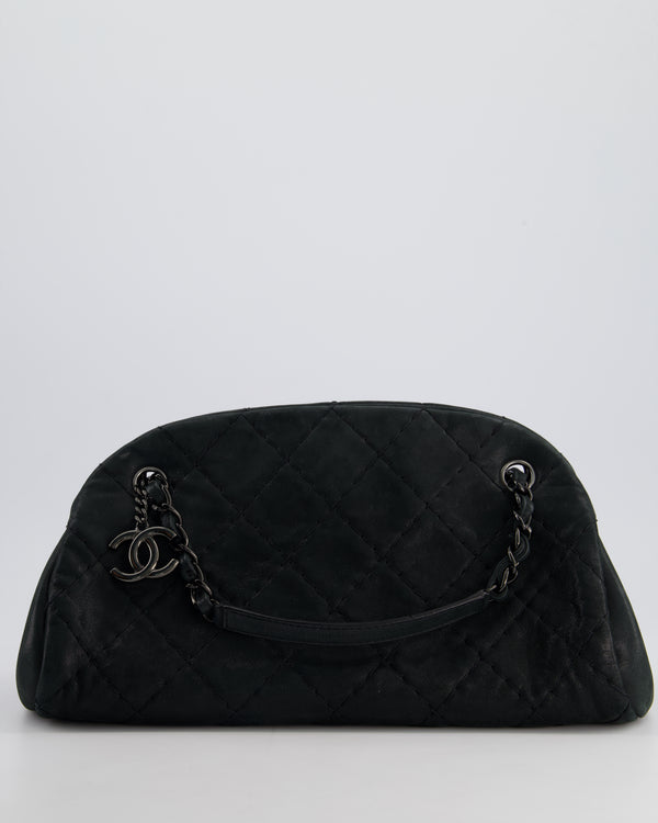 Chanel Black Mademoiselle CC Iridescent Coated Calfskin Bowling Bag with So Black Hardware