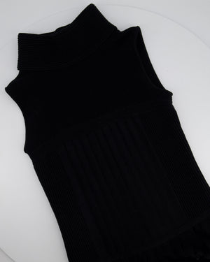 Chanel Black Sleeveless High-Neck Knitted Pleated Midi Dress with Pocket Detail Size FR 34 (UK 6)