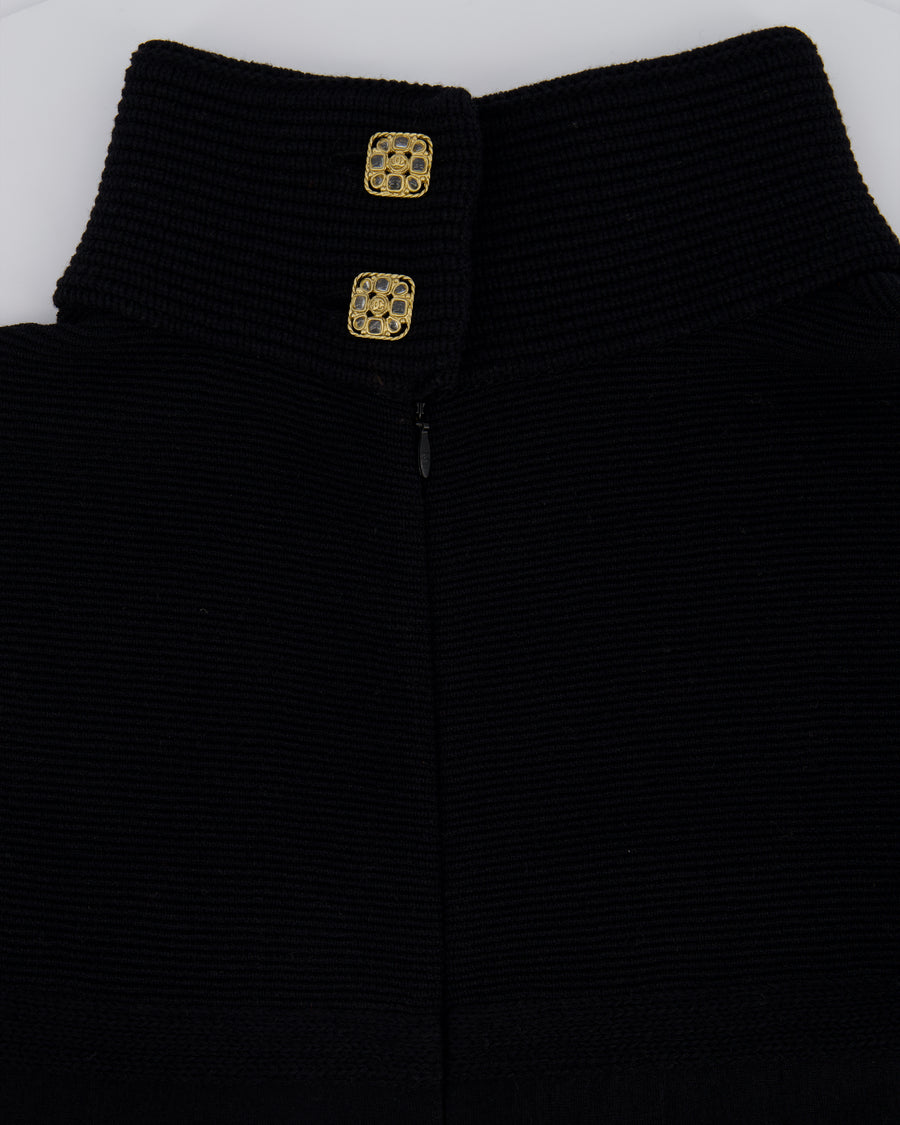 Chanel Black Sleeveless High-Neck Knitted Pleated Midi Dress with Pocket Detail Size FR 34 (UK 6)