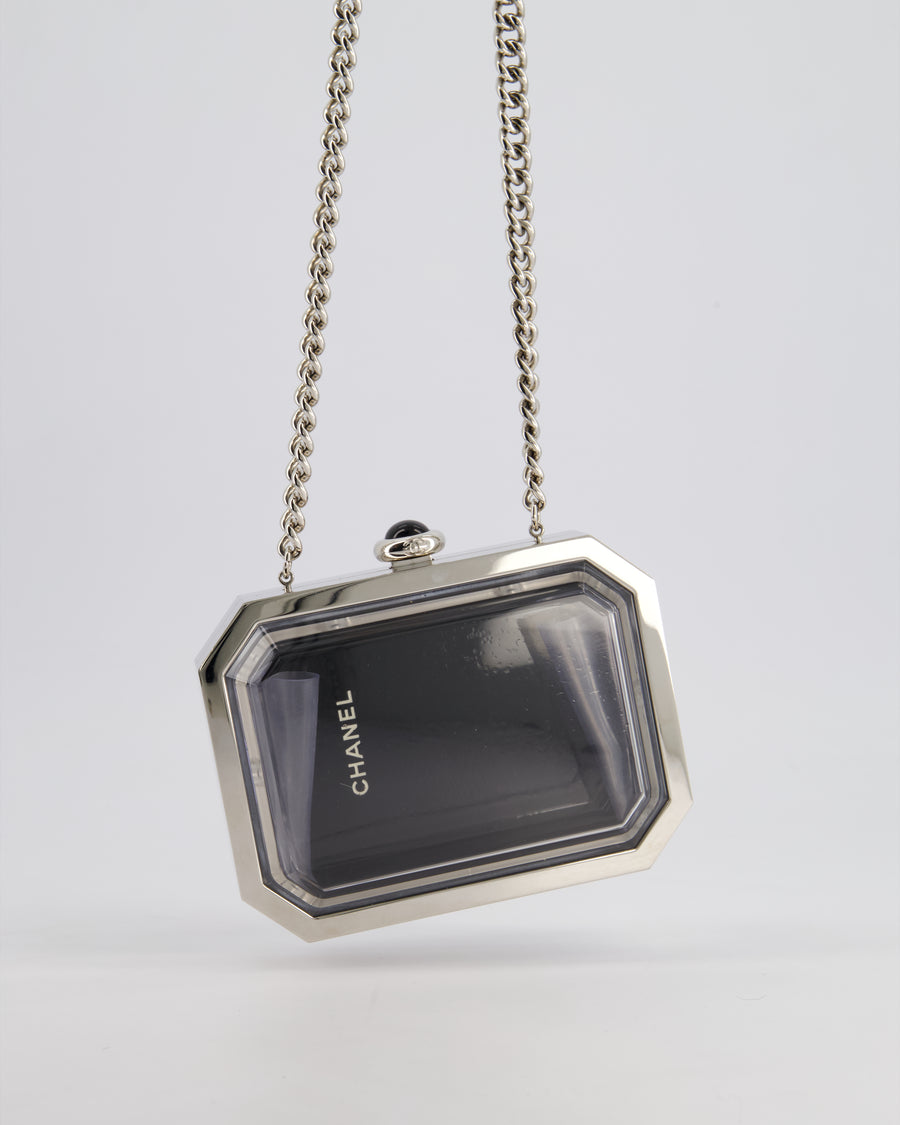 Limited Edition* Chanel Silver, Black Minaudiere Plexiglass Clutch
