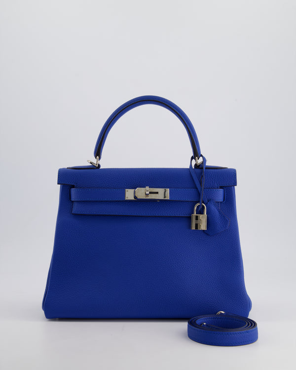 Hermes Kelly 28cm Retourne in Bleu De France Togo Leather with Palladium Hardware